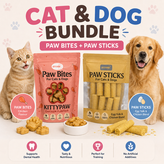 Cat & Dog Treat Bundle | Crunchy Biscuits, Treat Sticks & Meal Topper | Chicken, Milk & Egg Yolk Natural Snacks