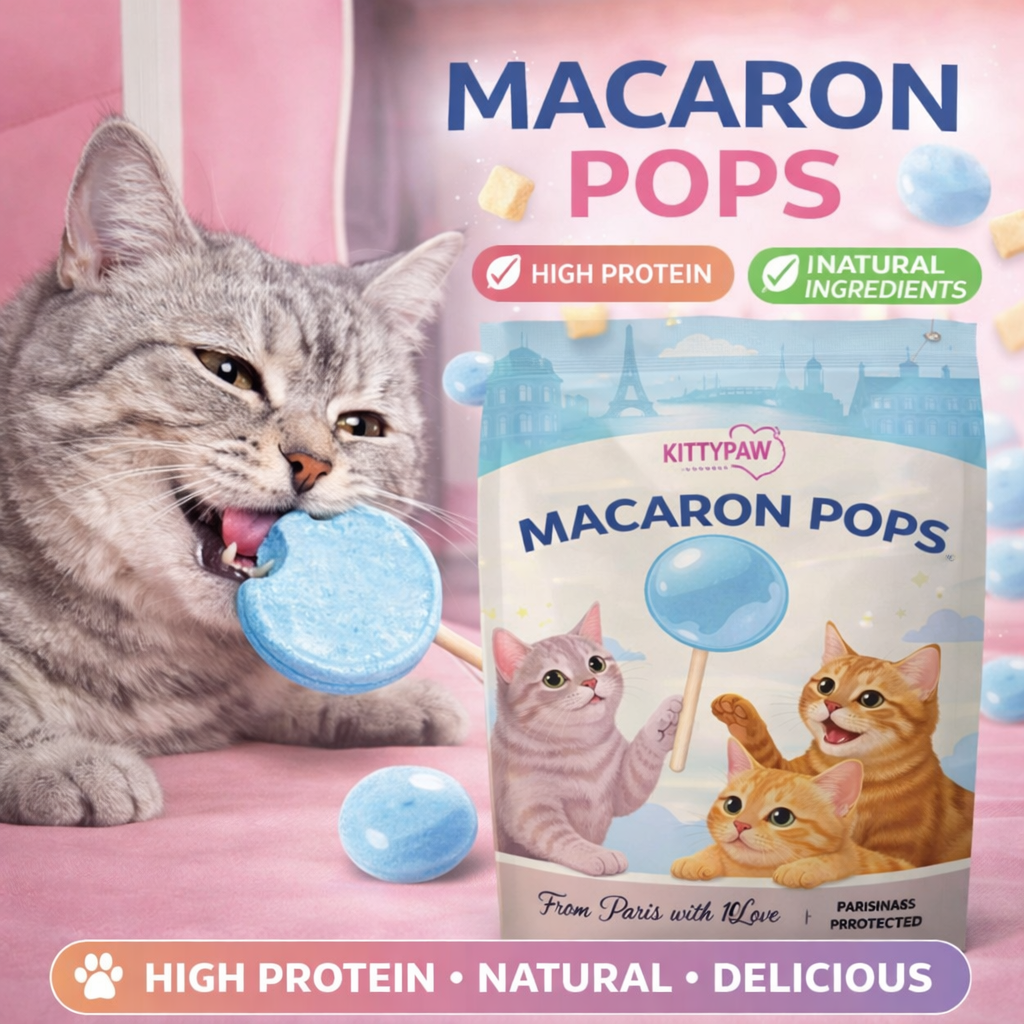 Cat Treats 10 Pack – Crunchy Cat Lollipops | KittyPaw Macaron Pops | 4 Flavours Chicken Fish Cheese Milk |