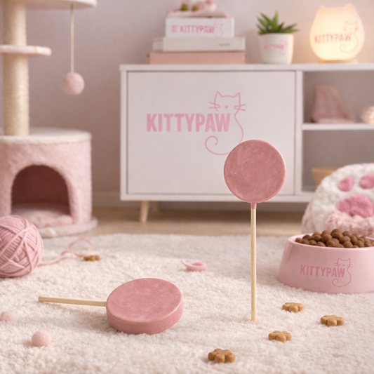 Cat Treats 20 Pack – Crunchy Cat Lollipops | KittyPaw Macaron Pops | 4 Flavours Chicken Fish Cheese Milk |